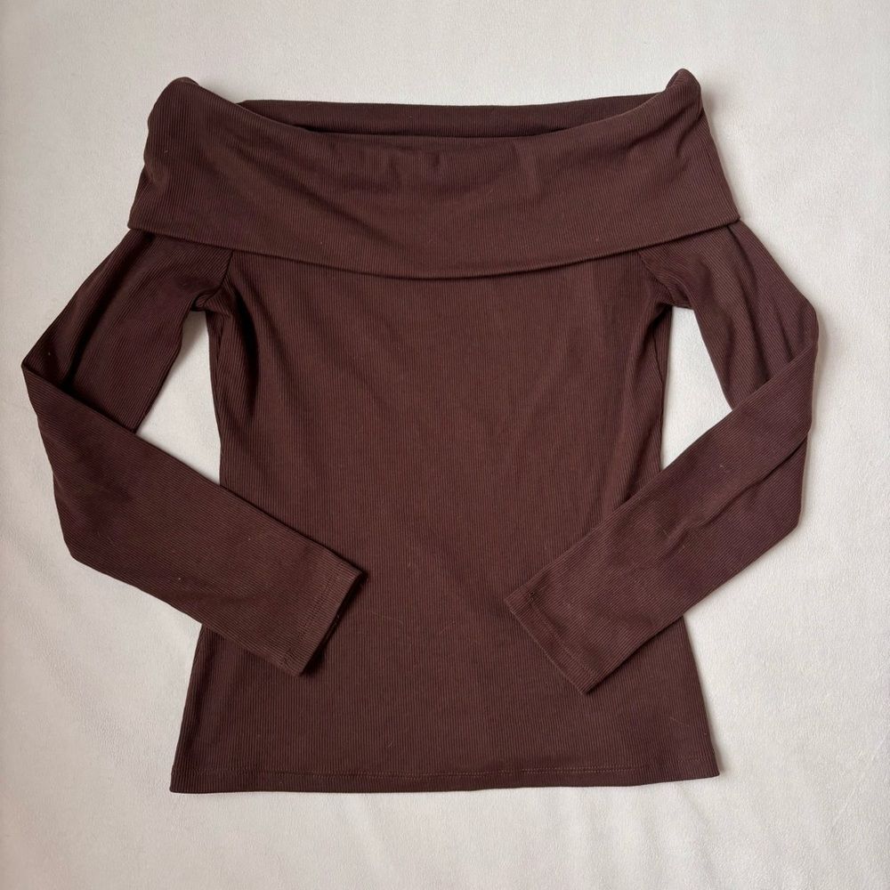 GAP off-the-shoulder fold-over top, Brown, size Small